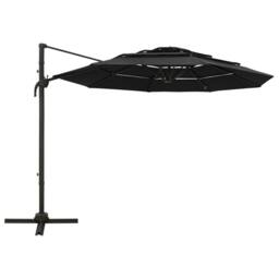 Berkfield Home 4-Tier Parasol with Aluminium Pole Black 3x3 m - thumbnail 1