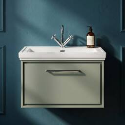 Balterley Bathroom Wall Hung Single Drawer Vanity, Fireclay Basin, Green, 800mm in Green - thumbnail 6