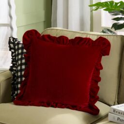 OHS 2 Pack Ultra Soft Velvet Plush Square Cushion Covers, Burgundy - Size: 45 cm x 45 cm