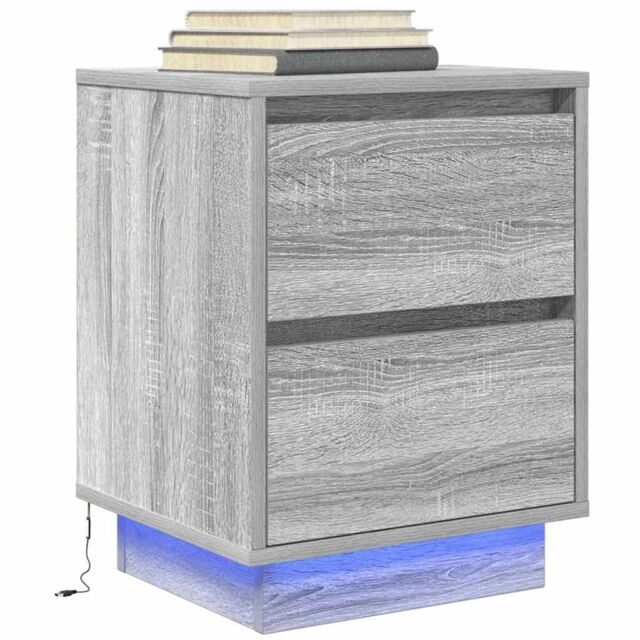 Berkfield Home Bedside Cabinet with LED Lights¬†Grey Sonoma 38x34x50 cm - Size: 38 x 34 x 50 cm - image 1
