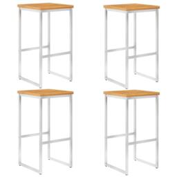 Berkfield Home Bar Chairs 4 pcs Solid Acacia Wood & Stainless Steel in Brown - thumbnail 2