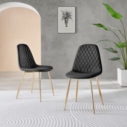 FurnitureboxUK Novara 100cm Round Black Leg Dining Table & 2 Corona Gold Chairs - thumbnail 4