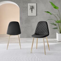 FurnitureboxUK Novara 100cm Round Black Leg Dining Table & 2 Corona Gold Chairs - thumbnail 5