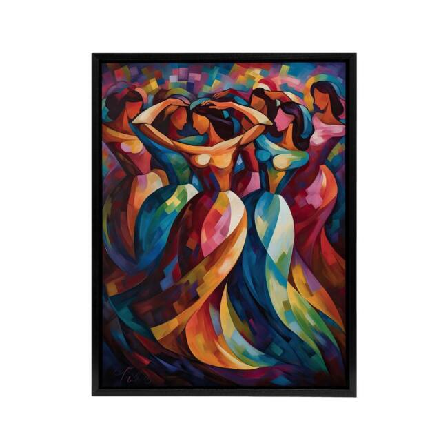 "Artery8 Latino Merengue Dancers Colourful Framed Canvas Wall Art Print - Size: W12"" x H16""" - image 1