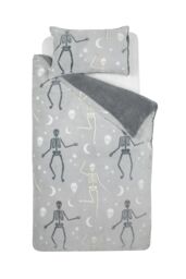 Catherine Lansfield Halloween Skeleton Fleece Glow in the Dark Duvet Cover Set in Grey - Size: Single - thumbnail 5