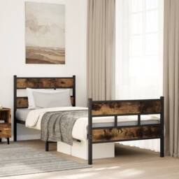 Berkfield Home Metal Bed Frame without Mattress Smoked Oak 90x200 cm in Brown - thumbnail 2
