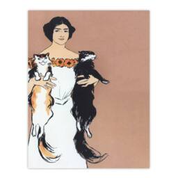"Artery8 Woman Holding Two Cats Drawing Vintage Wall Art Print Penfield in Pink - Size: W12"" x H16""" - thumbnail 1
