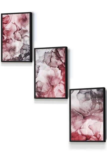 ARTZE Abstract Floral Fluid in Red & Grey Framed Wall Art - Small in Black - Size: W33 cm x H45 cm x D20mm - image 1