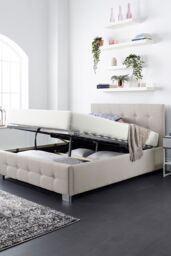 Aspire End Lift Ottoman Storage Bed, Beige Linen - Size: Small Double - thumbnail 2