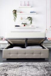Aspire End Lift Ottoman Storage Bed, Beige Linen - Size: Small Double - thumbnail 4