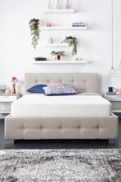 Aspire End Lift Ottoman Storage Bed, Beige Linen - Size: Small Double - thumbnail 1