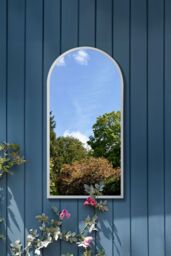 "MirrorOutlet White Metal Framed Arched Garden Wall Mirror 47"" X 23.5"" (120 X 60CM) - Size: 1 Pack"