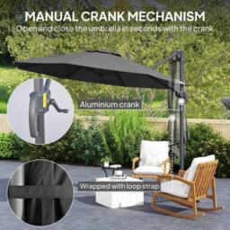 OUTSUNNY 3 x 3(m) Cantilever Parasol with Cross Base, Garden Umbrella in Black - thumbnail 6
