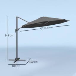 OUTSUNNY 3 x 3(m) Cantilever Parasol with Cross Base, Garden Umbrella in Black - thumbnail 3