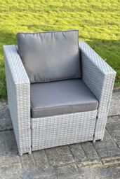 Fimous Outdoor PE Rattan Garden Furniture Set Wicker Sofa Set Square Coffee Table Armchair Side Table in Light Grey - thumbnail 3