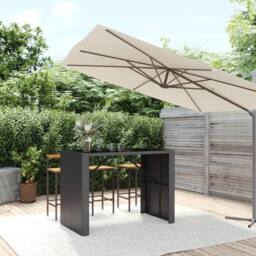 Berkfield Home Bar Table with Glass Top Black 145x80x110 cm Poly Rattan - Size: 145 x 80 x 110 cm - thumbnail 2