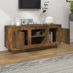 Berkfield Home TV Cabinet Smoked Oak 102x35x45 cm Engineered Wood in Brown - Size: 102 x 35 x 45 cm - thumbnail 1