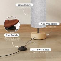 EONLION Tall Floor Lamp Lighting With Fabric Shade for Bedroom in White - thumbnail 3