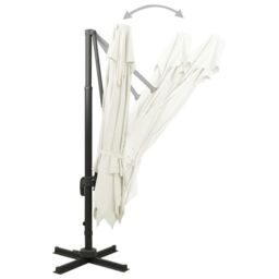 Berkfield Home Cantilever Garden Parasol with Double Top 300x300 cm Sand in White - thumbnail 4