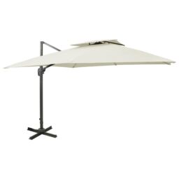 Berkfield Home Cantilever Garden Parasol with Double Top 300x300 cm Sand in White - thumbnail 1