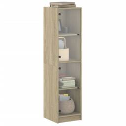 Berkfield Home Highboard with Glass Doors Sonoma Oak 35x37x142 cm in Light Tan - Size: 35 x 37 x 142 cm - thumbnail 4