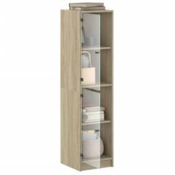 Berkfield Home Highboard with Glass Doors Sonoma Oak 35x37x142 cm in Light Tan - Size: 35 x 37 x 142 cm - thumbnail 5