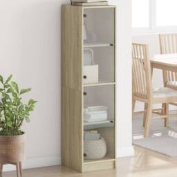 Berkfield Home Highboard with Glass Doors Sonoma Oak 35x37x142 cm in Light Tan - Size: 35 x 37 x 142 cm - thumbnail 2