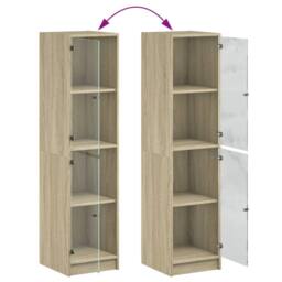 Berkfield Home Highboard with Glass Doors Sonoma Oak 35x37x142 cm in Light Tan - Size: 35 x 37 x 142 cm - thumbnail 9