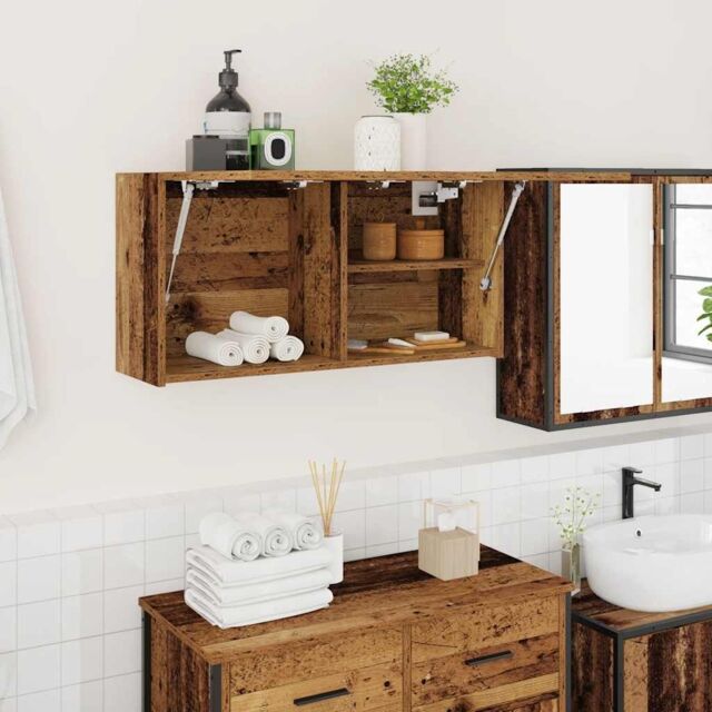 Berkfield Home Bathroom Wall Cabinet Old Wood 80x25x40 cm Engineered Wood in Brown - Size: 80 x 25 x 40 cm - image 1