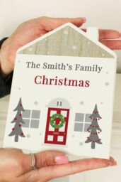 Personalised Memento Company Personalised Christmas Wooden House Ornament in Off-White