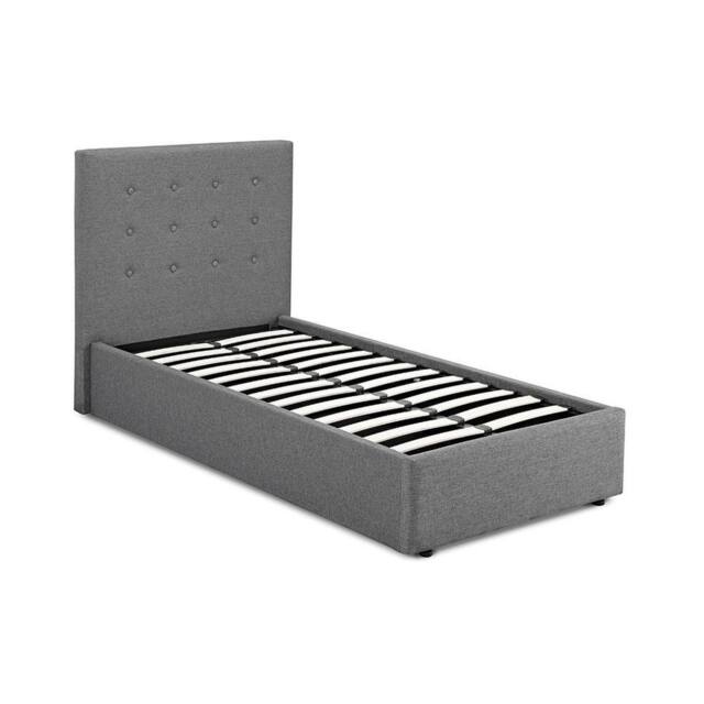 Lemon Pavilion Furniture Lucca 3.0 Single Bed Frame - Linen Fabric - L208xW109xH113 cm - Grey - image 1