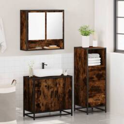 Berkfield Home Durable 3 Piece Bathroom Furniture Set Smoked Oak Engineered Wood in Brown - thumbnail 4