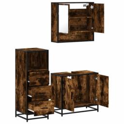 Berkfield Home Durable 3 Piece Bathroom Furniture Set Smoked Oak Engineered Wood in Brown - thumbnail 8