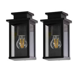 First Choice Lighting Set of 2 Cotswold - Black Traditional Flush Outdoor Wall Lights - thumbnail 1