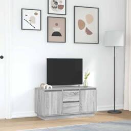 Berkfield Home TV Cabinet with LED Lights Grey Sonoma 100x41x50 cm - Size: 100 x 41 x 50 cm - thumbnail 4