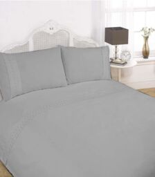Rapport Home Sorrento Polycotton Duvet Cover Set With Pillowcase in Silver - Size: Super King