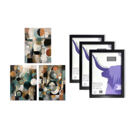 Artery8 A4 Wall Art & Frame Set of 3 Modern Abstract Circles Tan Orange Teal in Grey - thumbnail 5
