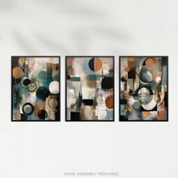 Artery8 A4 Wall Art & Frame Set of 3 Modern Abstract Circles Tan Orange Teal in Grey - thumbnail 4