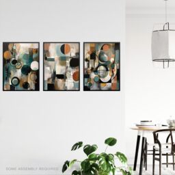 Artery8 A4 Wall Art & Frame Set of 3 Modern Abstract Circles Tan Orange Teal in Grey - thumbnail 2