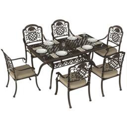 OUTSUNNY Outdoor Dining Set with Cushions, Parasol Hole, Bronze Tone - Size: 150 cm x 90 cm - thumbnail 2