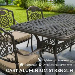 OUTSUNNY Outdoor Dining Set with Cushions, Parasol Hole, Bronze Tone - Size: 150 cm x 90 cm - thumbnail 5