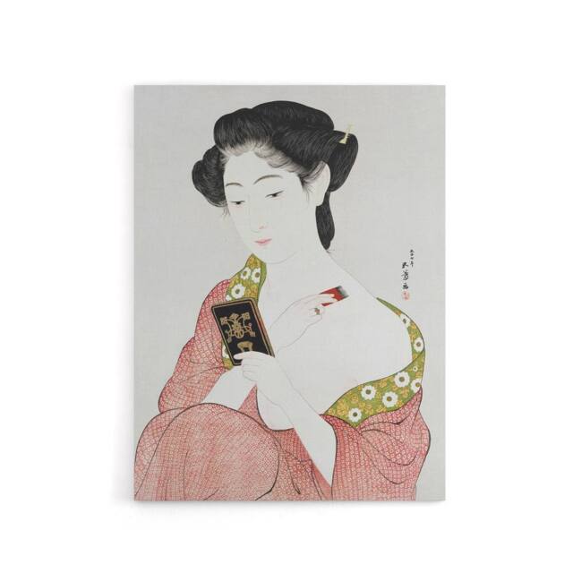 "Artery8 Woman Applying Powder Portrait Canvas Wall Art Print Hashiguchi in Pink - Size: W18"" x H24""" - image 1