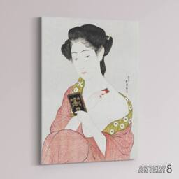 "Artery8 Woman Applying Powder Portrait Canvas Wall Art Print Hashiguchi in Pink - Size: W18"" x H24""" - thumbnail 2