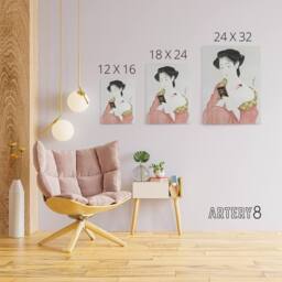 "Artery8 Woman Applying Powder Portrait Canvas Wall Art Print Hashiguchi in Pink - Size: W18"" x H24""" - thumbnail 4