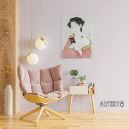 "Artery8 Woman Applying Powder Portrait Canvas Wall Art Print Hashiguchi in Pink - Size: W18"" x H24""" - thumbnail 3