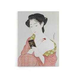 "Artery8 Woman Applying Powder Portrait Canvas Wall Art Print Hashiguchi in Pink - Size: W18"" x H24""" - thumbnail 1