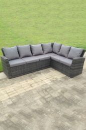 Fimous 9 Seater High Back Rattan Corner Sofa With Oblong Dining Table 3 Footstools in Dark Grey - thumbnail 3