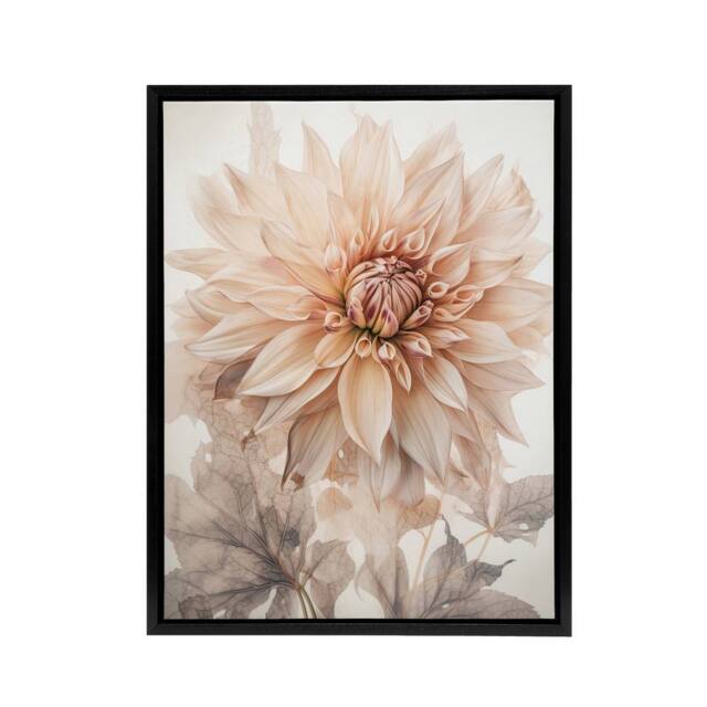 "Artery8 Elegant Dahlia Flower Floral Framed Canvas Wall Art Print in White - Size: W12"" x H16""" - image 1