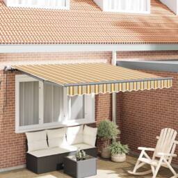 Berkfield Home Manual Retractable Awning Multicolour Stripe 350x250 cm in Yellow - thumbnail 1