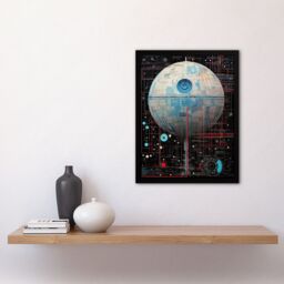 Artery8 Wall Art Print Dark Side Engineering Death Star Schematic Diagram Science Fiction Technology Design Artwork Framed in Blue - Size: A4 - thumbnail 4